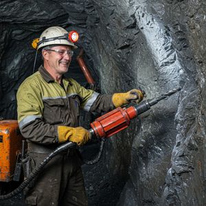 Mining professional reviewing data on a ruggedized tablet underground